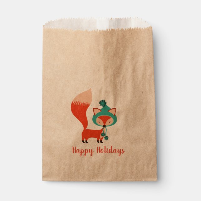 Winter Hat Fox Customisable Christmas Favour Bags (Front)