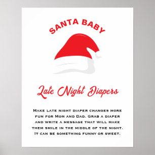 Winter Hat Santa Baby Shower Late Night Diapers Poster