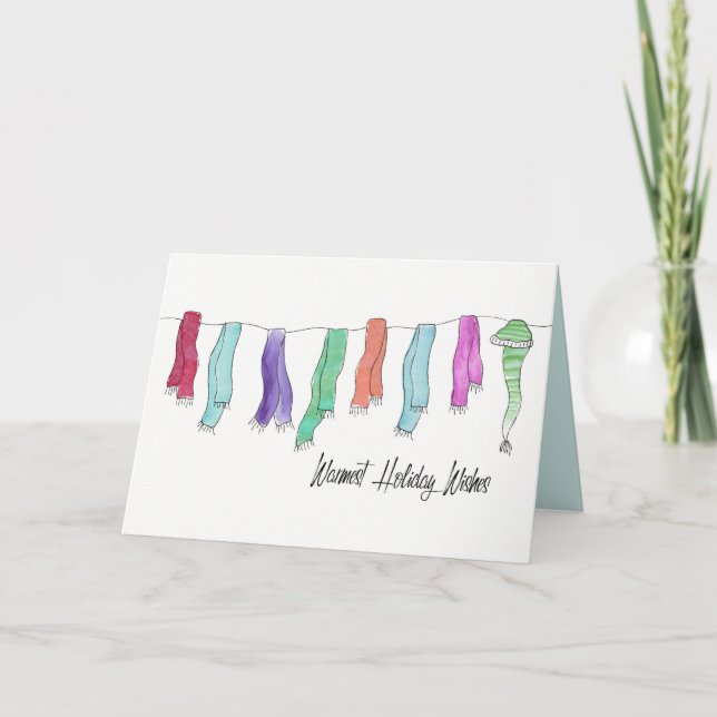 Winter Hats and Scarves Funny Cute Watercolor Holiday Card (Front)