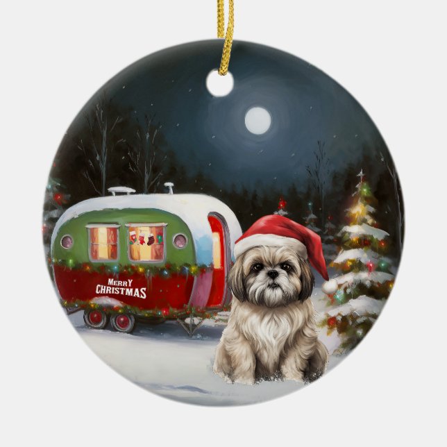 Winter Havanese Caravan Christmas Adventure Ceramic Tree Decoration (Front)