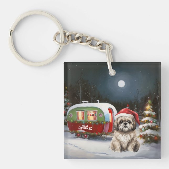 Winter Havanese Caravan Christmas Adventure Key Ring (Front)