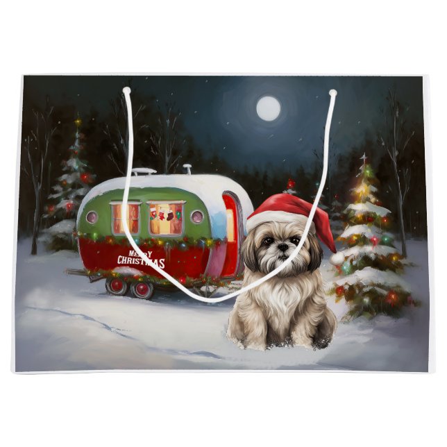 Winter Havanese Caravan Christmas Adventure Large Gift Bag (Front)
