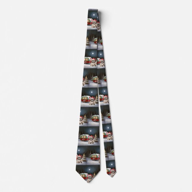 Winter Havanese Caravan Christmas Adventure Tie (Front)