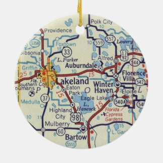 Winter Haven and Lakeland Vintage Map Ceramic Tree Decoration