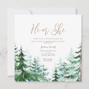 Winter He or She Gender Reveal Forest Invitation