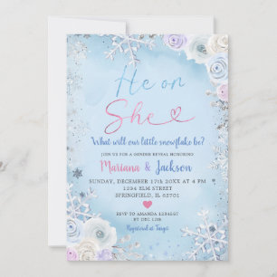 Winter He or She Snowflake Christmas Gender Reveal Invitation