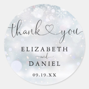 Winter Heart Script Thank You Wedding Favour Classic Round Sticker