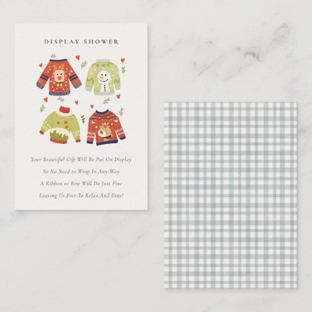 Winter Hearts Ugly Sweater Display Baby Shower Enclosure Card (Front/Back)