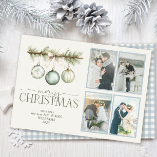 Winter Heirloom Dusty Blue Newlywed Christmas Holiday Card