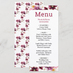 Winter Hellebore Floral Burgundy Wedding Menu