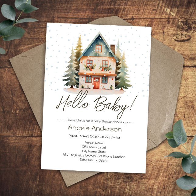 Winter Hello Baby Christmas Cottage Baby Shower Invitation (Creator Uploaded)