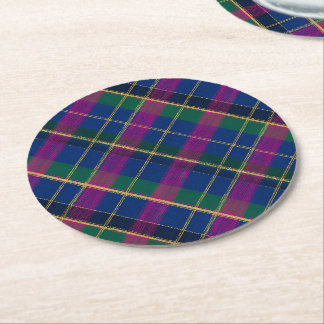 Winter Heritage Tartan | Cobalt & Magenta Diamond Round Paper Coaster