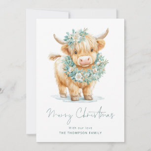 Winter Highland Cow 2026 Calendar Merry Christmas Holiday Card