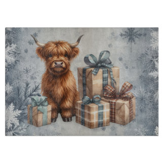 Winter Highland Cow Blue Gifts Cutting Board