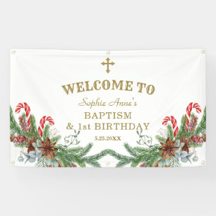 Winter Holiday 1st Birthday Baptism Welcome Sign