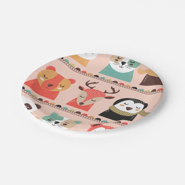 Winter Holiday Animals Paper Plate (Angled)