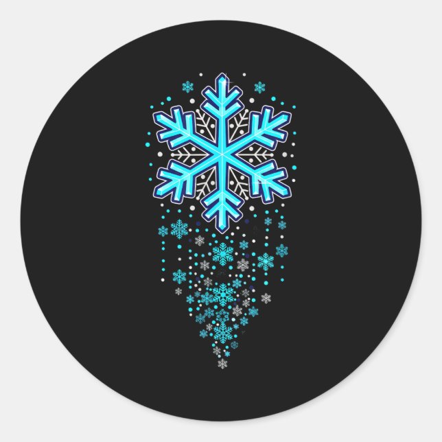 Winter Holiday Apparel - Blue Snowflake Cascade, I Classic Round Sticker (Front)