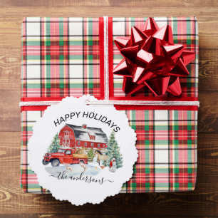 Winter Holiday Barn Farm Animals Handwritten name Tree Decoration Card