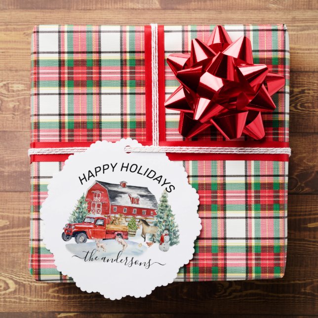 Winter Holiday Barn Farm Animals Handwritten name Tree Decoration Card (Insitu (Gift))