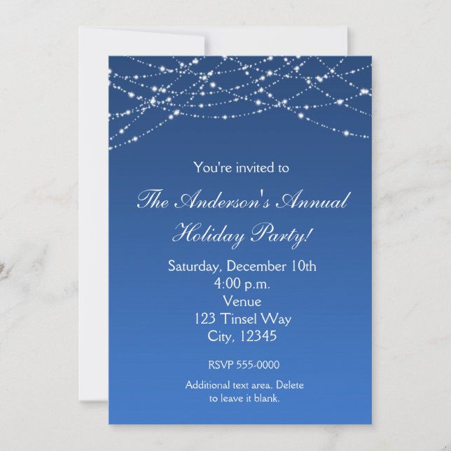 Winter Holiday Blue Glitter Elegant Invitation (Front)