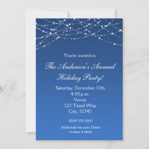 Winter Holiday Blue Glitter Elegant Invitation