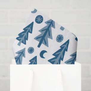 Winter Holiday Blue White Tree Pattern Christmas Tissue Paper