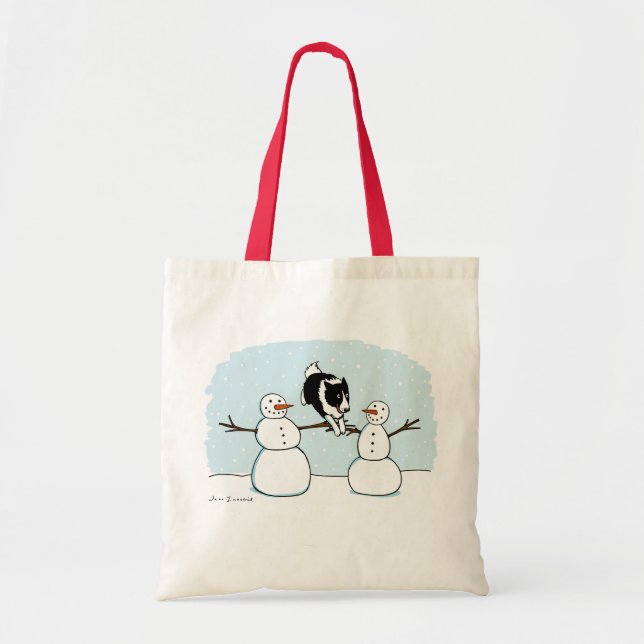 Winter Holiday Border Collie | Cute Agility Dog Tote Bag (Front)