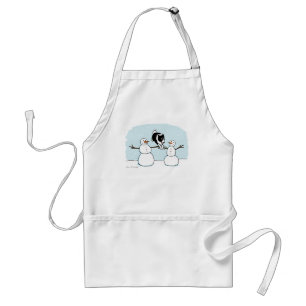 Winter Holiday Border Collie Playing with Snowmen Standard Apron