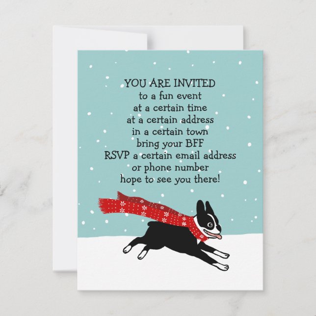 Winter Holiday Boston Terrier Party Announcements (Front)