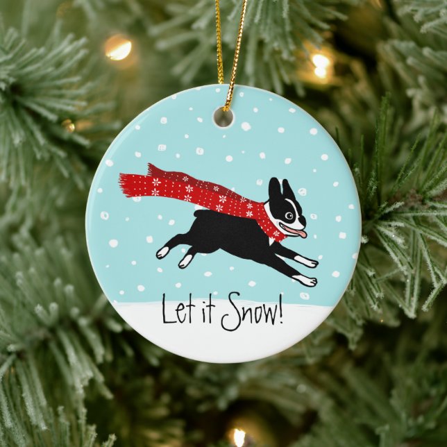 Winter Holiday Boston Terrier Wearing Red Scarf Ceramic Tree Decoration (Tree)