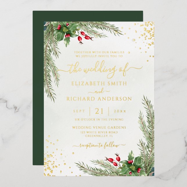 Winter Holiday Botanical Greenery Wedding (Front/Back)