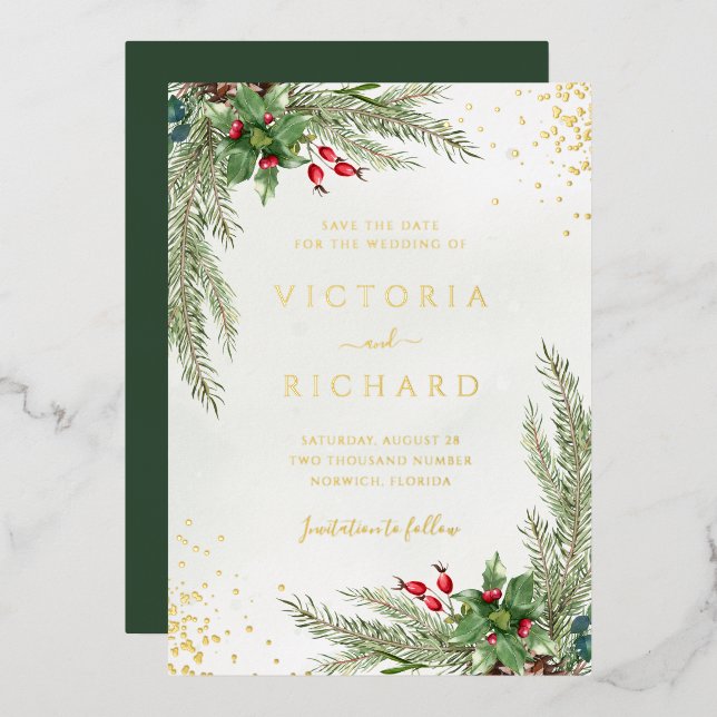 Winter Holiday Botanical Greenery Wedding (Front/Back)