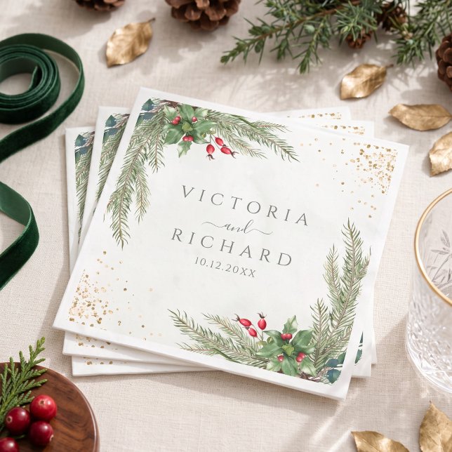 Winter Holiday Botanical Greenery Wedding Napkin (Creator Uploaded)