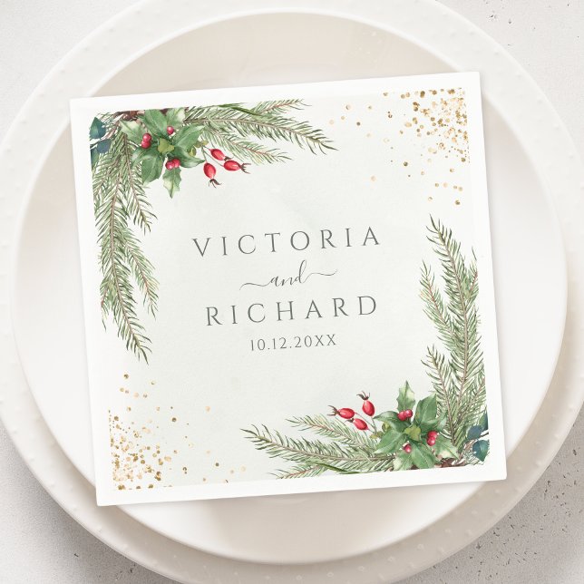 Winter Holiday Botanical Greenery Wedding Napkin (Creator Uploaded)
