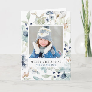Winter Holiday Botanical with Family Photo Card