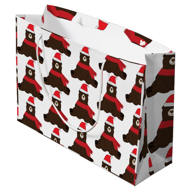 Winter Holiday Brown Bear Large Gift Bag  (Back Angled)