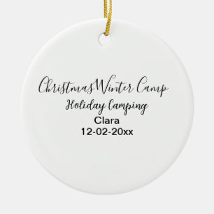 Winter holiday camping custom add name date ceramic tree decoration