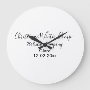 Winter holiday camping custom add name date large clock