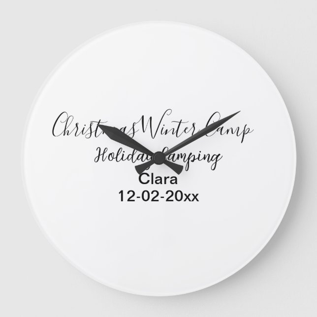 Winter holiday camping custom add name date large clock (Front)