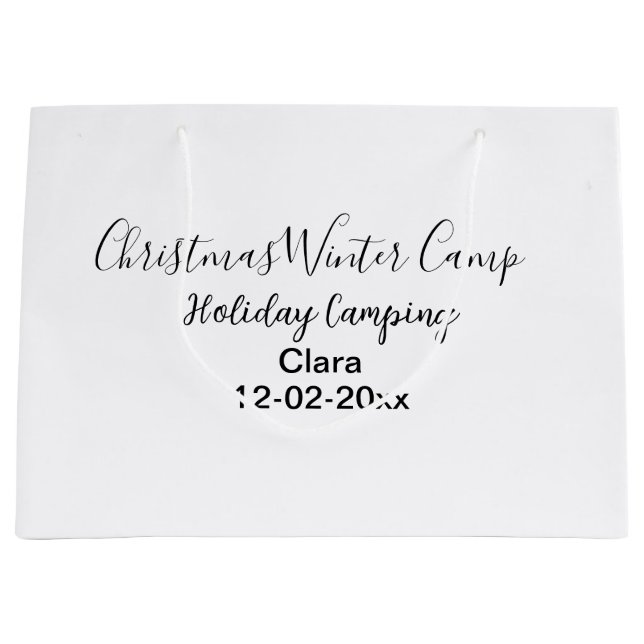 Winter holiday camping custom add name date large gift bag (Front)