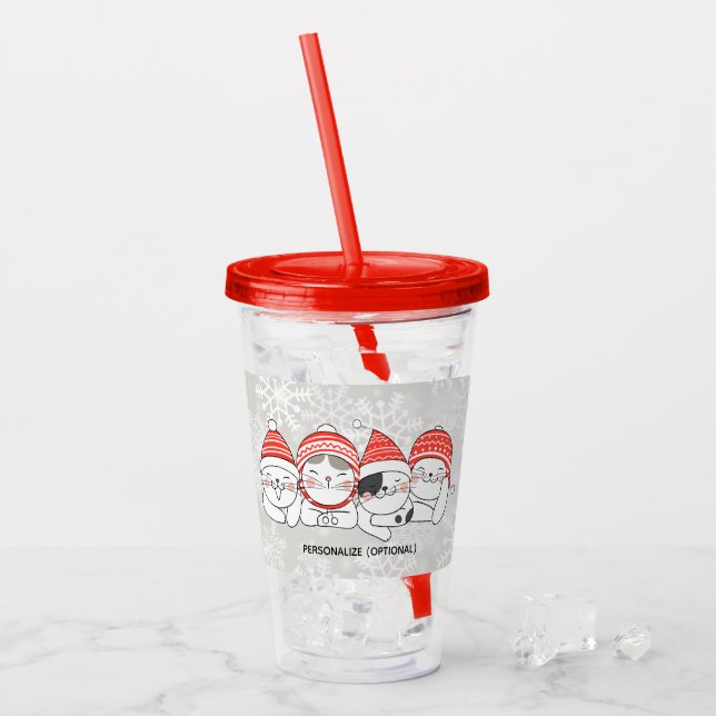 Winter Holiday Cats Acrylic Tumbler (Front Ice)