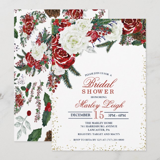 Winter Holiday Christmas Bridal Shower Invitation (Front/Back)