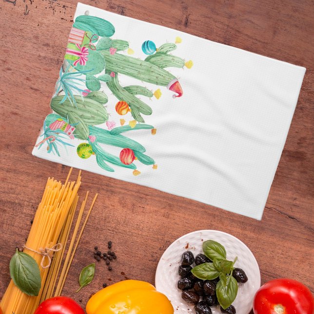 Winter Holiday Christmas Cactus Desert Southwest Tea Towel (Creator Uploaded)