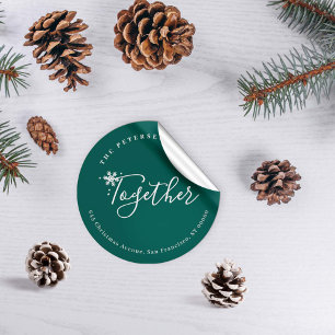 Winter holiday Christmas family address snowflake  Classic Round Sticker