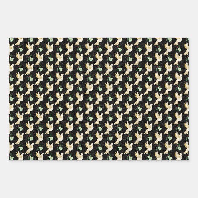 Winter Holiday Christmas Gold Dove Wrapping Paper Sheet (Front)