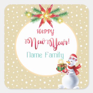 Winter Holiday Christmas & New Year Cute Snowman Square Sticker