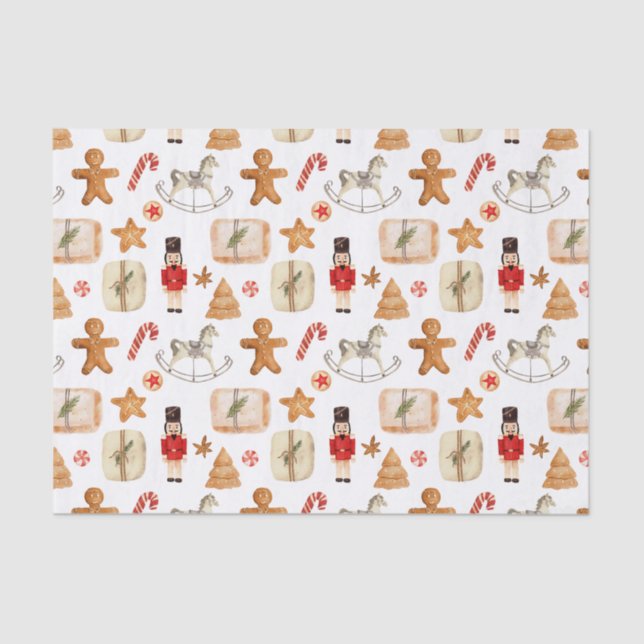 Winter Holiday Christmas Nutcracker Cookie Pattern Tissue Paper (Front)