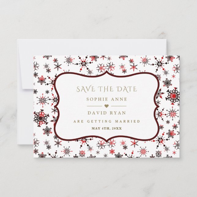 Winter Holiday Christmas Red Buffalo Wedding Save The Date (Front)