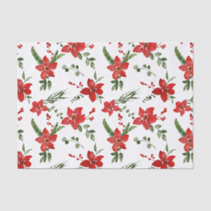 Winter Holiday Christmas Red Floral Pattern Tissue Paper