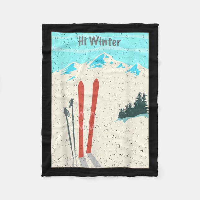 Winter Holiday Christmas Ski X-mas Skiing Skier  Fleece Blanket (Front)